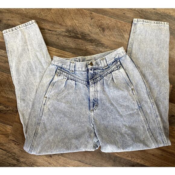 Vintage 80's Lee Acid Wash High Waisted Tapered Leg Denim Jeans - Picture 2 of 7
